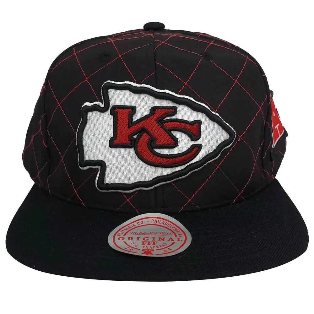 KC Chiefs Mitchell & Ness NFL Snapback Hat Cap 3D Logo Quilted Stitch Black‎ NWT